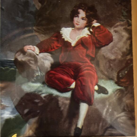 Small vintage framed art print young boy red suited youth in wood frame 5"x 6" - Picture 6 of 6